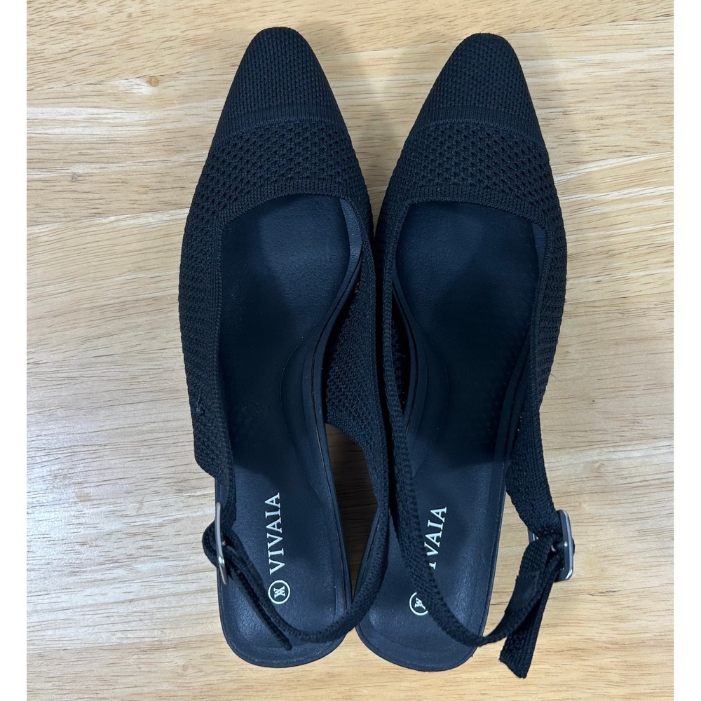 VIVAIA Slingback Pumps Women 39 US8.5 Black Knit Leah Pro Pointed Toe Block Heel - Picture 8 of 12